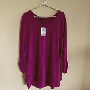 💐🌷NWT Grace Elements Violet 3/4 Ruched Sleeve Top with Back Detail XL
